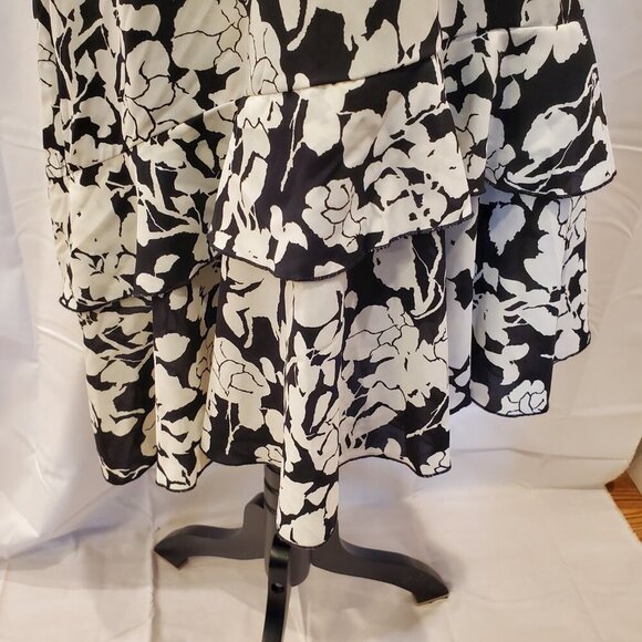 NWT SAM EDELMAN SZ 8 Black&White Floral Silhouette Asymmetrical Ruffle Hem Dress - Picture 10 of 14